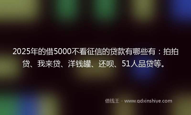 2025年的借5000不看征信的贷款有哪些有：拍拍贷、我来贷、洋钱罐、还呗、51人品贷等。