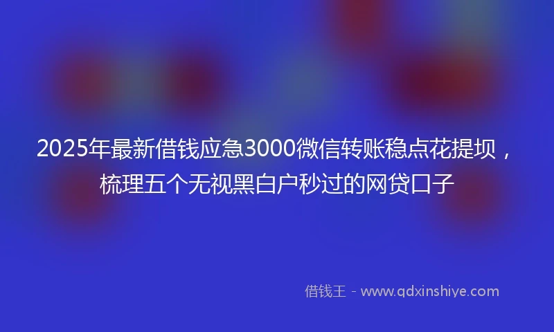 2025年最新借钱应急3000微信转账稳点花提坝，梳理五个无视黑白户秒过的网贷口子