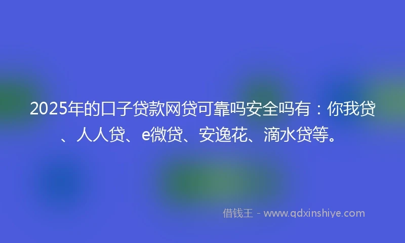 2025年的口子贷款网贷可靠吗安全吗有：你我贷、人人贷、e微贷、安逸花、滴水贷等。