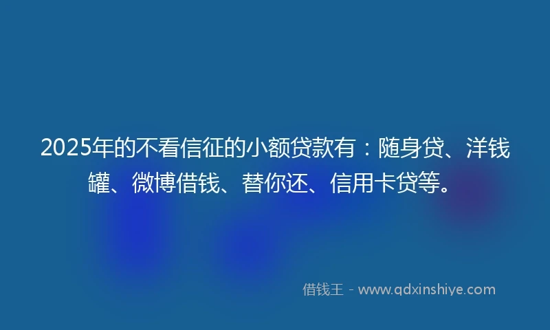 2025年的不看信征的小额贷款有：随身贷、洋钱罐、微博借钱、替你还、信用卡贷等。