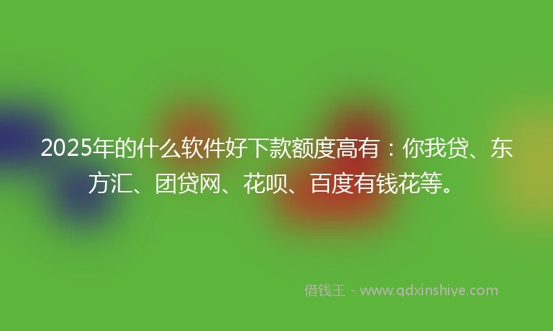 2025年的什么软件好下款额度高有：你我贷、东方汇、团贷网、花呗、百度有钱花等。