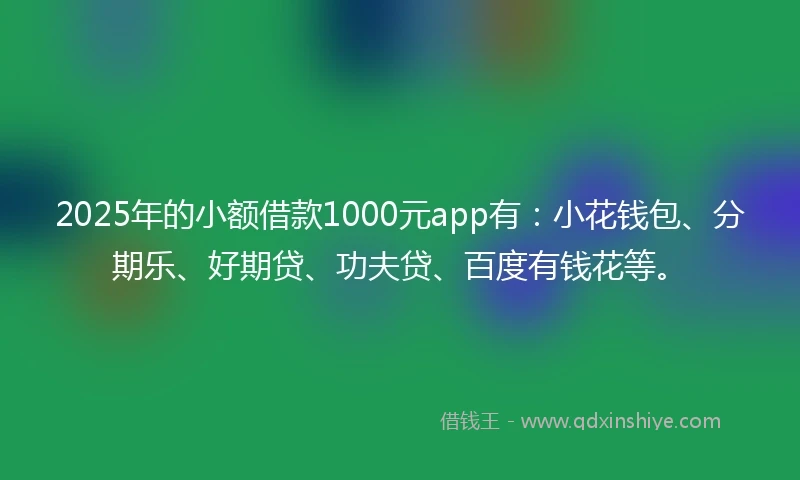 2025年的小额借款1000元app有：小花钱包、分期乐、好期贷、功夫贷、百度有钱花等。