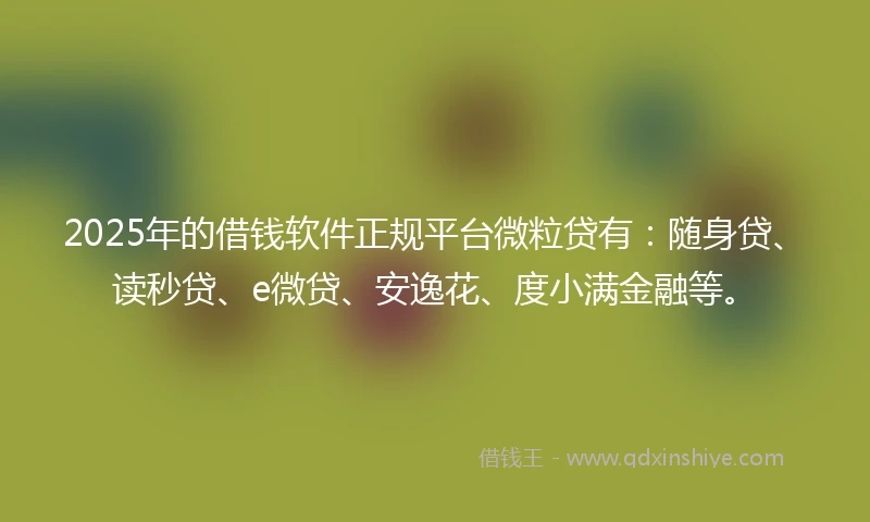 2025年的借钱软件正规平台微粒贷有：随身贷、读秒贷、e微贷、安逸花、度小满金融等。
