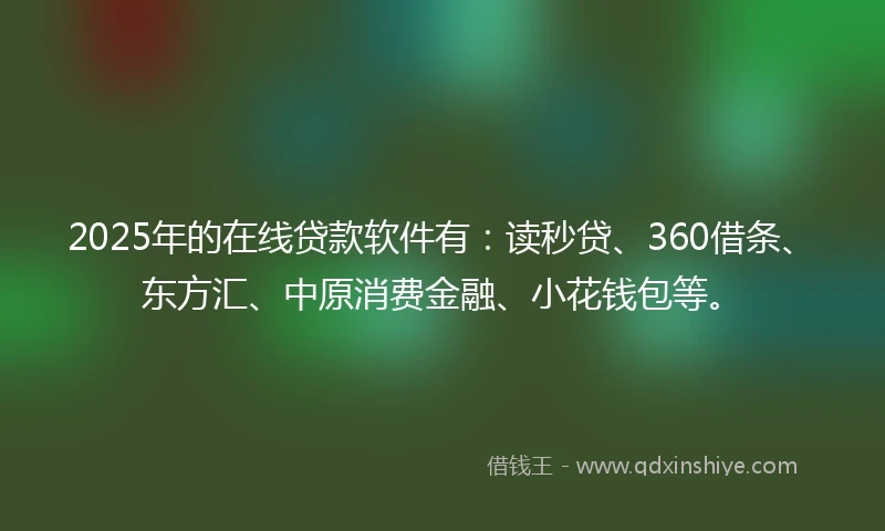 2025年的在线贷款软件有：读秒贷、360借条、东方汇、中原消费金融、小花钱包等。