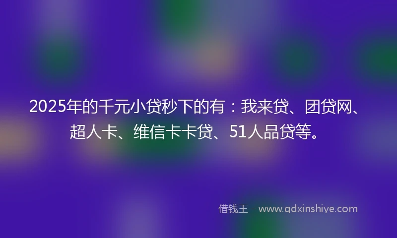 2025年的千元小贷秒下的有：我来贷、团贷网、超人卡、维信卡卡贷、51人品贷等。