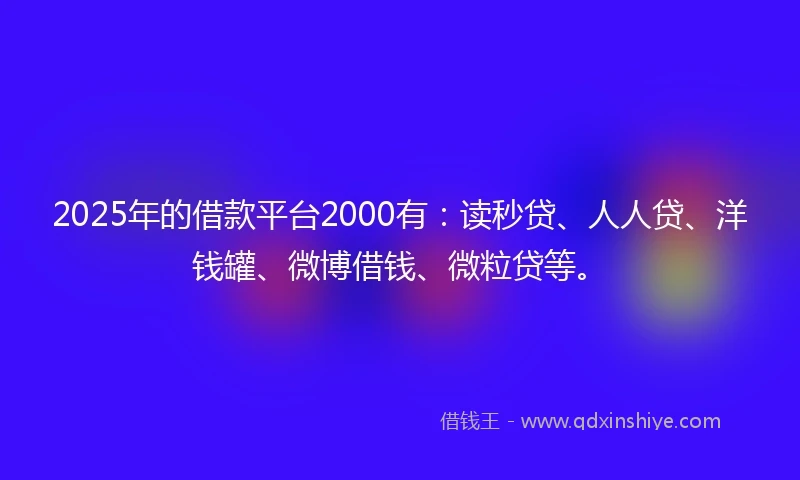 2025年的借款平台2000有：读秒贷、人人贷、洋钱罐、微博借钱、微粒贷等。
