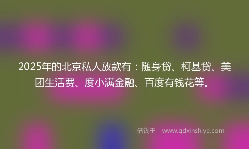 2025年的北京私人放款有：随身贷、柯基贷、美团生活费、度小满金融、百度有钱花等。