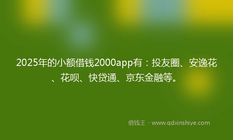 2025年的小额借钱2000app有：投友圈、安逸花、花呗、快贷通、京东金融等。