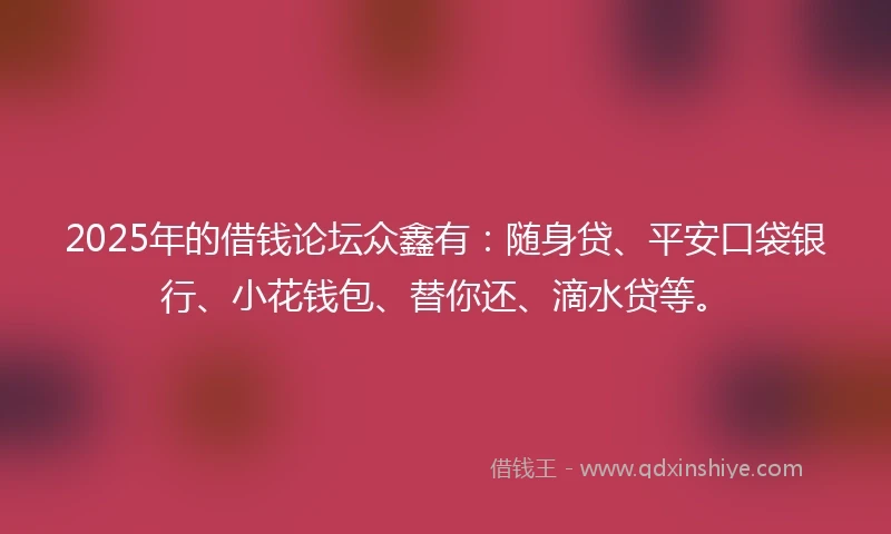 2025年的借钱论坛众鑫有：随身贷、平安口袋银行、小花钱包、替你还、滴水贷等。