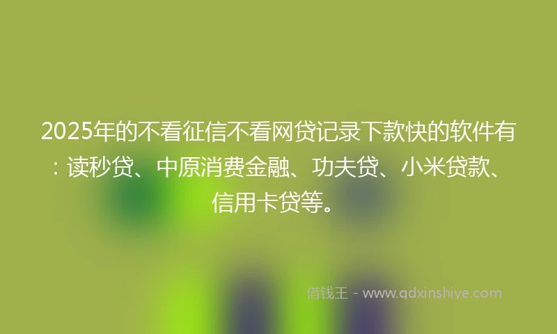2025年的不看征信不看网贷记录下款快的软件有：读秒贷、中原消费金融、功夫贷、小米贷款、信用卡贷等。