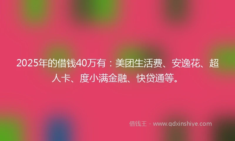 2025年的借钱40万有：美团生活费、安逸花、超人卡、度小满金融、快贷通等。