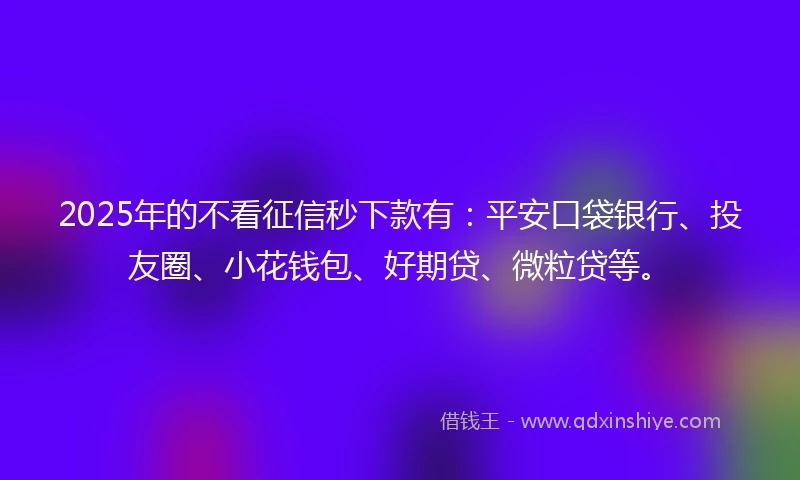 2025年的不看征信秒下款有：平安口袋银行、投友圈、小花钱包、好期贷、微粒贷等。