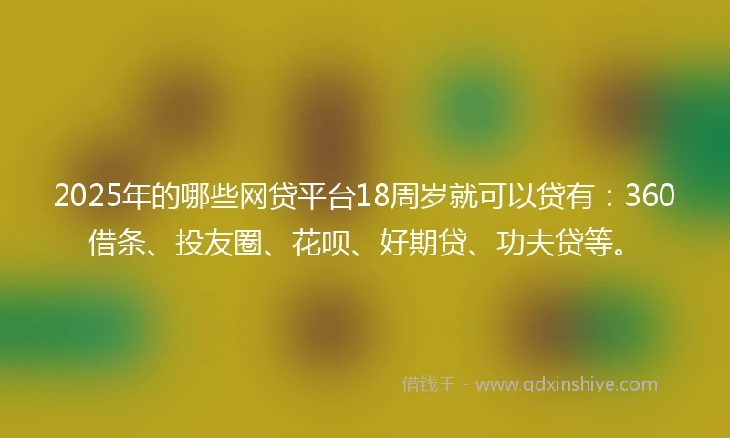 2025年的哪些网贷平台18周岁就可以贷有：360借条、投友圈、花呗、好期贷、功夫贷等。