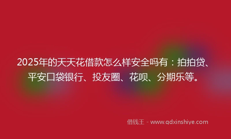 2025年的天天花借款怎么样安全吗有：拍拍贷、平安口袋银行、投友圈、花呗、分期乐等。