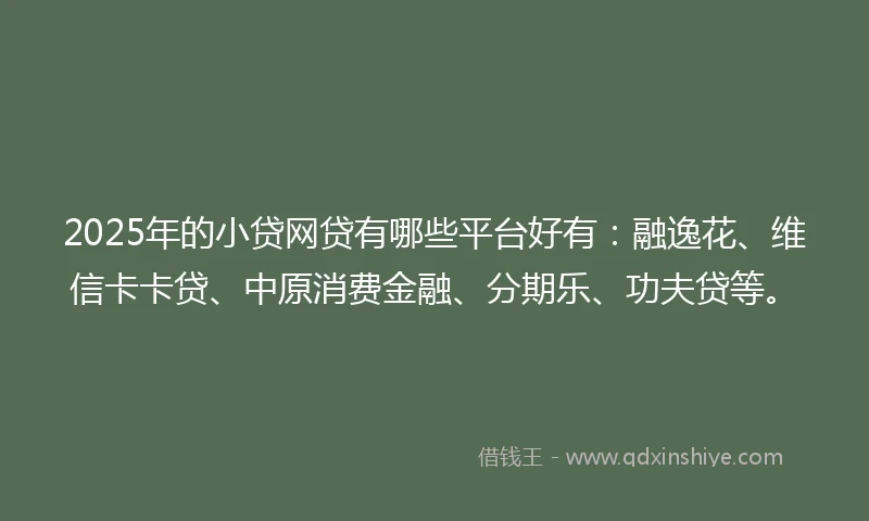 2025年的小贷网贷有哪些平台好有：融逸花、维信卡卡贷、中原消费金融、分期乐、功夫贷等。