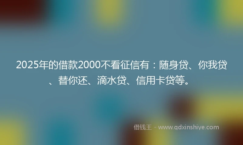 2025年的借款2000不看征信有：随身贷、你我贷、替你还、滴水贷、信用卡贷等。
