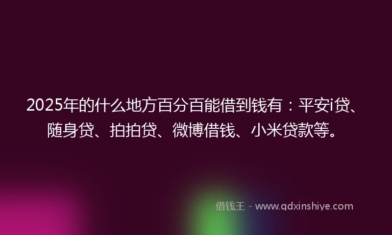 2025年的什么地方百分百能借到钱有：平安i贷、随身贷、拍拍贷、微博借钱、小米贷款等。