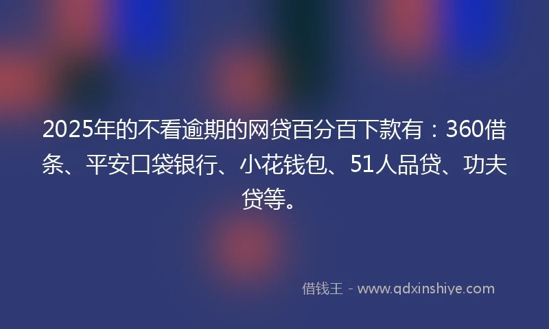 2025年的不看逾期的网贷百分百下款有：360借条、平安口袋银行、小花钱包、51人品贷、功夫贷等。