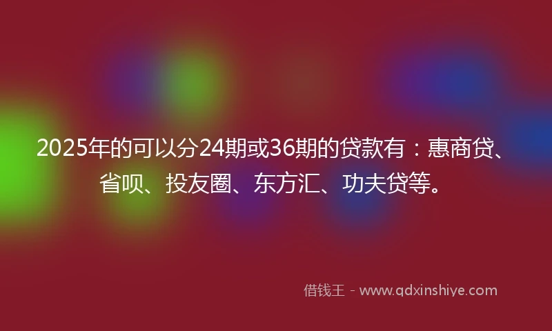 2025年的可以分24期或36期的贷款有：惠商贷、省呗、投友圈、东方汇、功夫贷等。