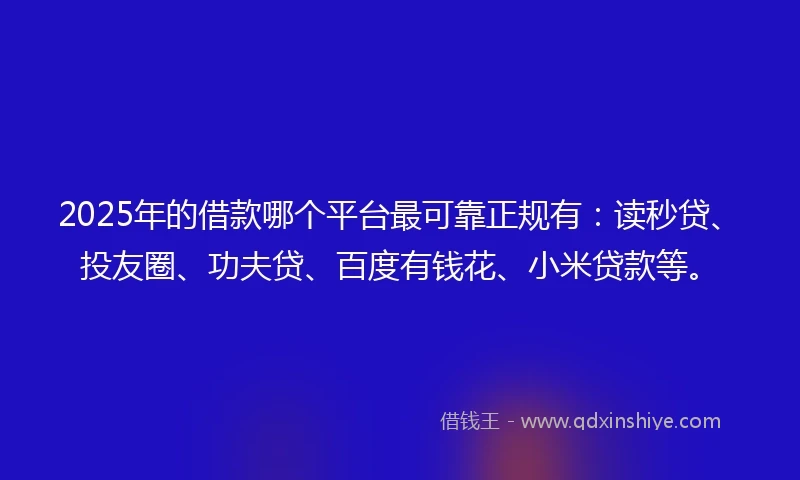 2025年的借款哪个平台最可靠正规有：读秒贷、投友圈、功夫贷、百度有钱花、小米贷款等。