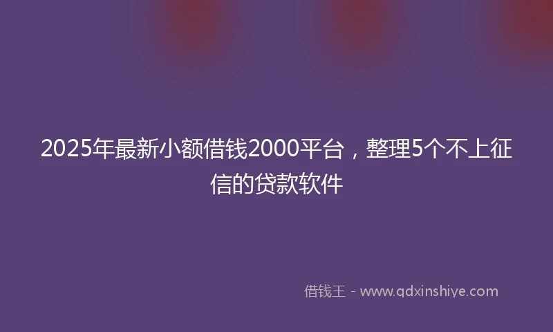 2025年最新小额借钱2000平台，整理5个不上征信的贷款软件