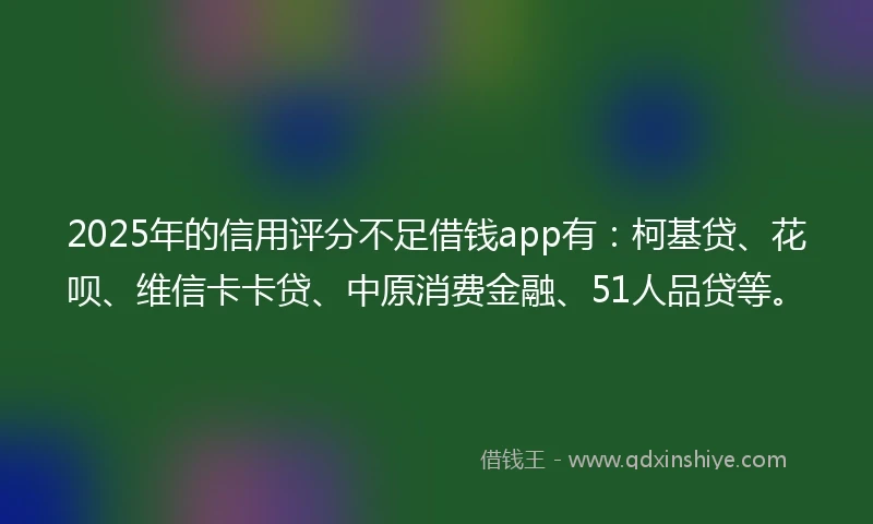 2025年的信用评分不足借钱app有：柯基贷、花呗、维信卡卡贷、中原消费金融、51人品贷等。