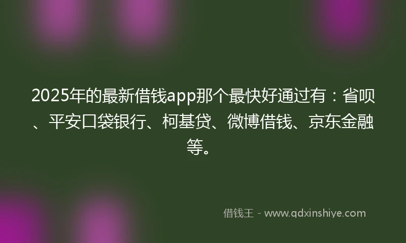 2025年的最新借钱app那个最快好通过有：省呗、平安口袋银行、柯基贷、微博借钱、京东金融等。
