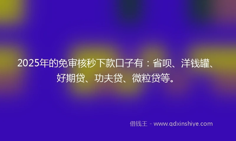 2025年的免审核秒下款口子有：省呗、洋钱罐、好期贷、功夫贷、微粒贷等。