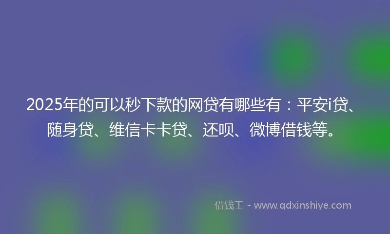 2025年的可以秒下款的网贷有哪些有：平安i贷、随身贷、维信卡卡贷、还呗、微博借钱等。