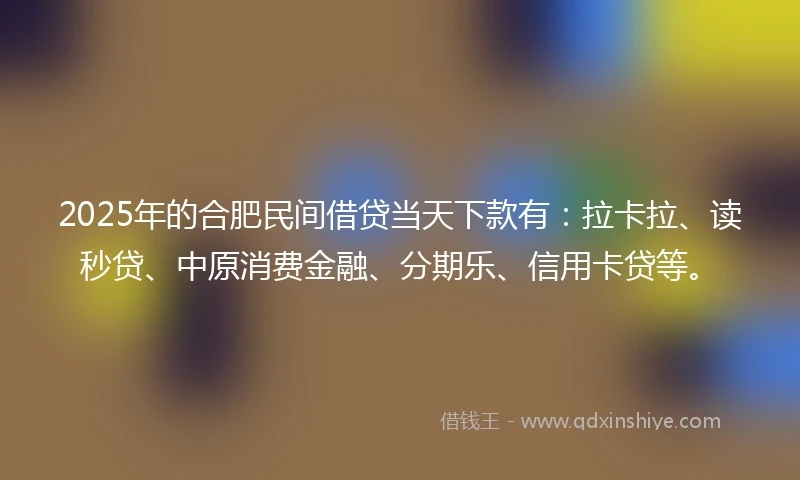 2025年的合肥民间借贷当天下款有：拉卡拉、读秒贷、中原消费金融、分期乐、信用卡贷等。