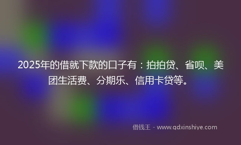 2025年的借就下款的口子有：拍拍贷、省呗、美团生活费、分期乐、信用卡贷等。