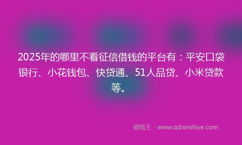2025年的哪里不看征信借钱的平台有：平安口袋银行、小花钱包、快贷通、51人品贷、小米贷款等。