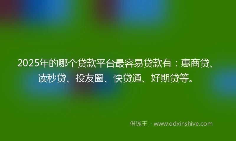 2025年的哪个贷款平台最容易贷款有：惠商贷、读秒贷、投友圈、快贷通、好期贷等。