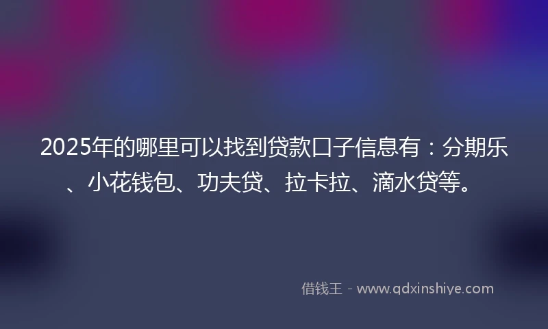 2025年的哪里可以找到贷款口子信息有：分期乐、小花钱包、功夫贷、拉卡拉、滴水贷等。