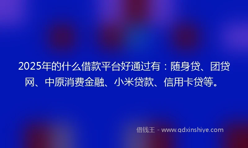 2025年的什么借款平台好通过有：随身贷、团贷网、中原消费金融、小米贷款、信用卡贷等。