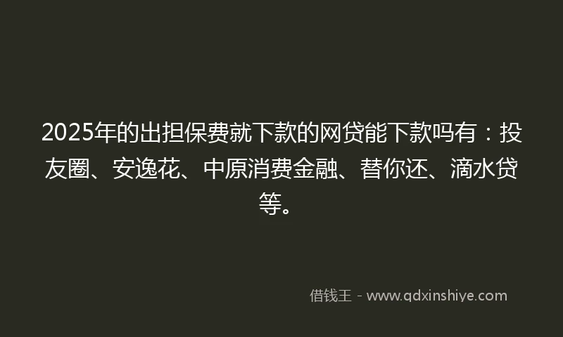 2025年的出担保费就下款的网贷能下款吗有：投友圈、安逸花、中原消费金融、替你还、滴水贷等。