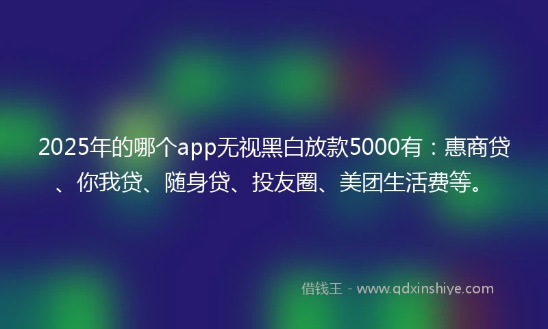 2025年的哪个app无视黑白放款5000有：惠商贷、你我贷、随身贷、投友圈、美团生活费等。