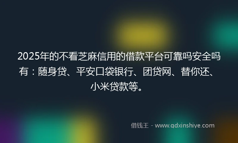 2025年的不看芝麻信用的借款平台可靠吗安全吗有：随身贷、平安口袋银行、团贷网、替你还、小米贷款等。
