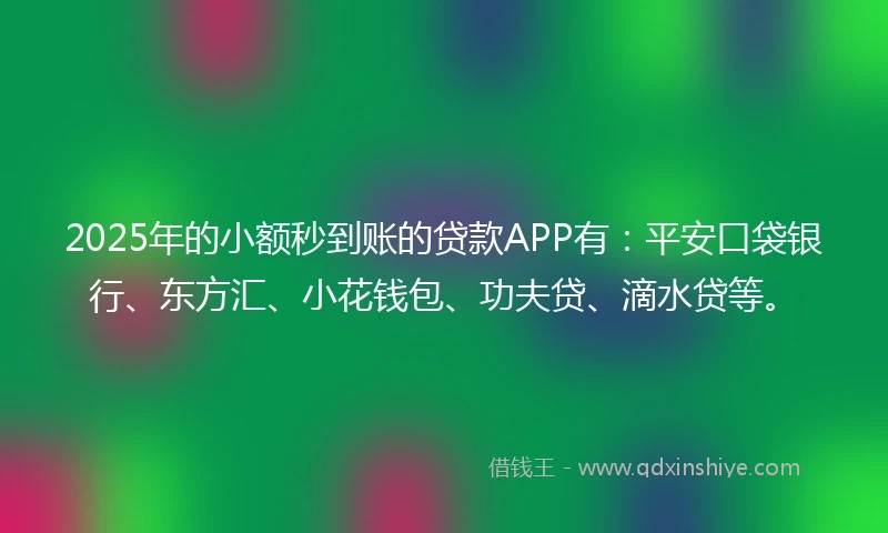 2025年的小额秒到账的贷款APP有：平安口袋银行、东方汇、小花钱包、功夫贷、滴水贷等。