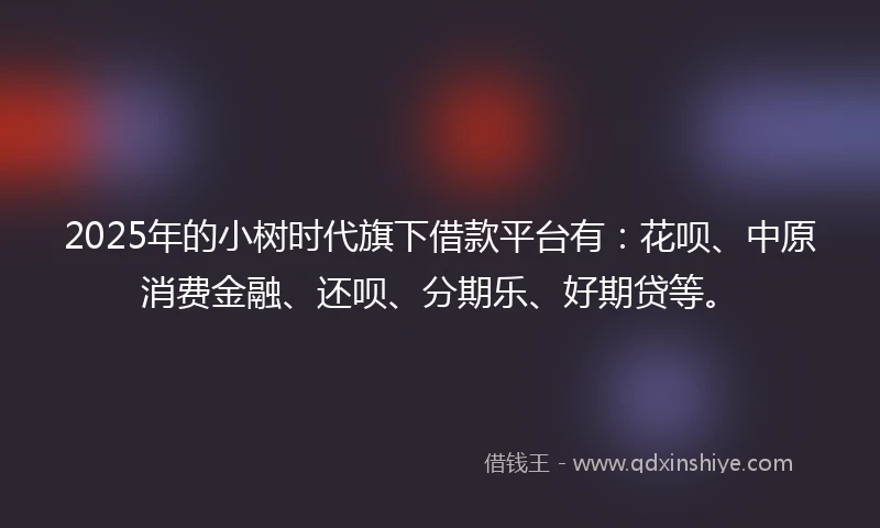 2025年的小树时代旗下借款平台有：花呗、中原消费金融、还呗、分期乐、好期贷等。