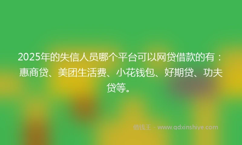 2025年的失信人员哪个平台可以网贷借款的有：惠商贷、美团生活费、小花钱包、好期贷、功夫贷等。