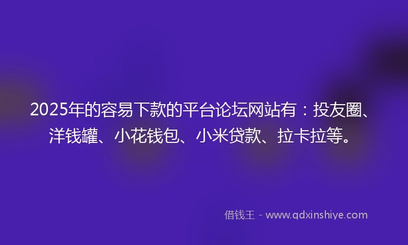 2025年的容易下款的平台论坛网站有：投友圈、洋钱罐、小花钱包、小米贷款、拉卡拉等。
