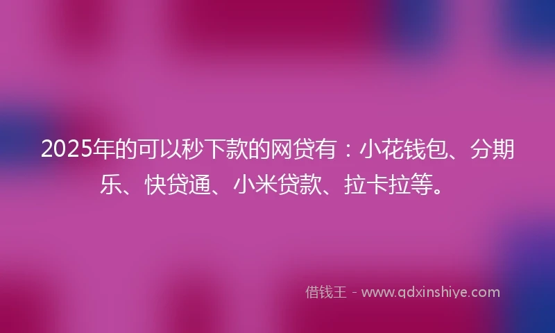 2025年的可以秒下款的网贷有：小花钱包、分期乐、快贷通、小米贷款、拉卡拉等。