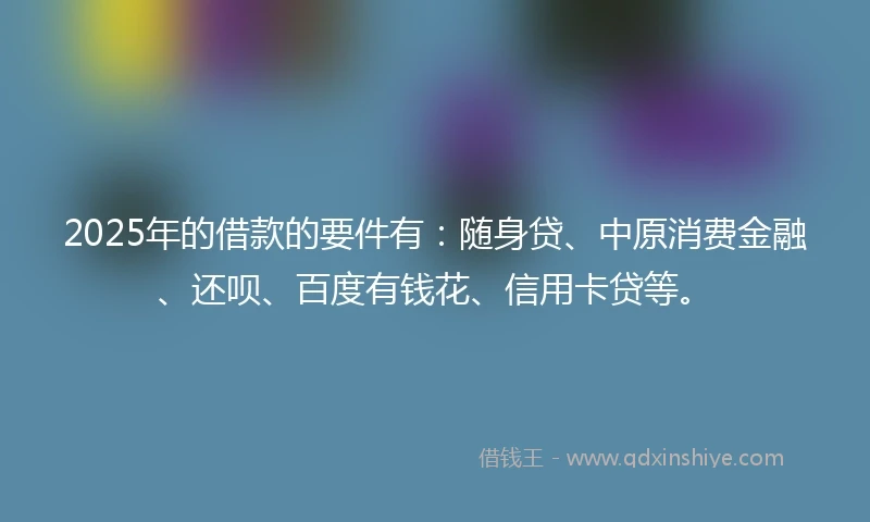 2025年的借款的要件有：随身贷、中原消费金融、还呗、百度有钱花、信用卡贷等。