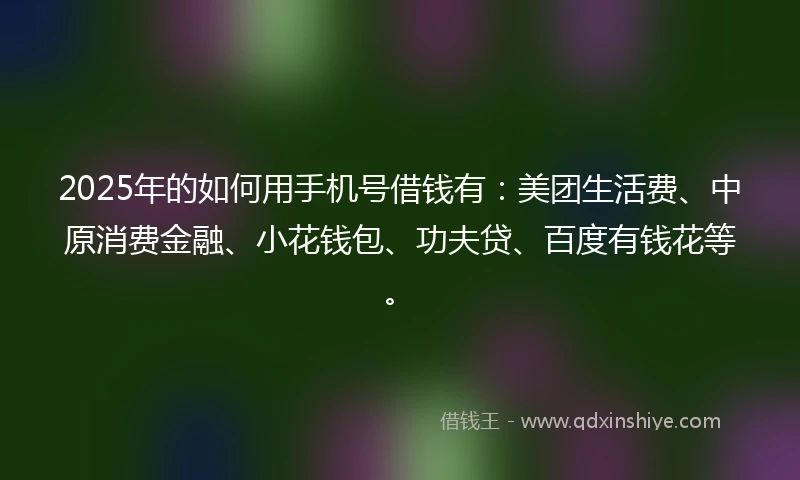 2025年的如何用手机号借钱有：美团生活费、中原消费金融、小花钱包、功夫贷、百度有钱花等。
