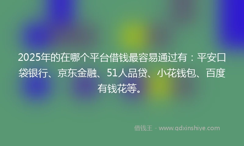 2025年的在哪个平台借钱最容易通过有：平安口袋银行、京东金融、51人品贷、小花钱包、百度有钱花等。