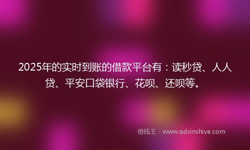 2025年的实时到账的借款平台有：读秒贷、人人贷、平安口袋银行、花呗、还呗等。