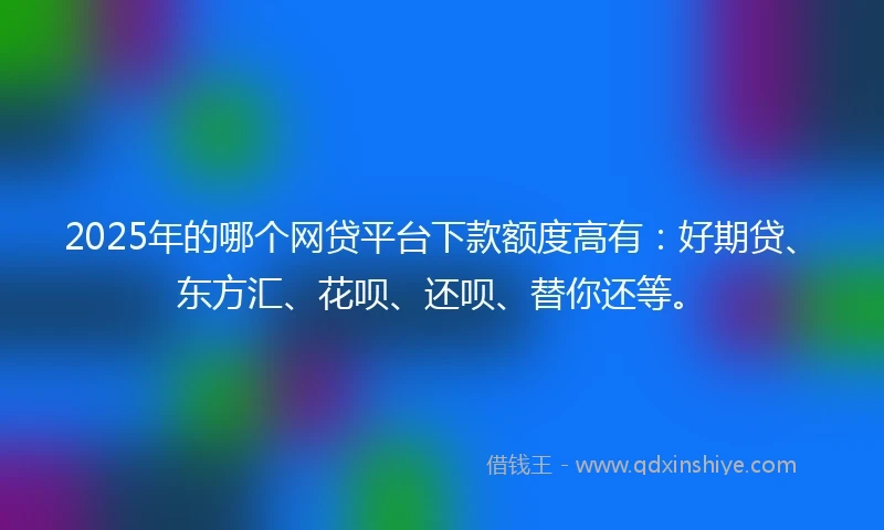 2025年的哪个网贷平台下款额度高有：好期贷、东方汇、花呗、还呗、替你还等。