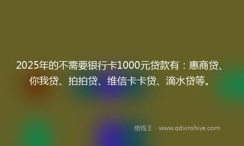 2025年的不需要银行卡1000元贷款有：惠商贷、你我贷、拍拍贷、维信卡卡贷、滴水贷等。