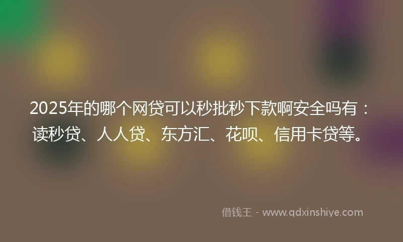 2025年的哪个网贷可以秒批秒下款啊安全吗有：读秒贷、人人贷、东方汇、花呗、信用卡贷等。